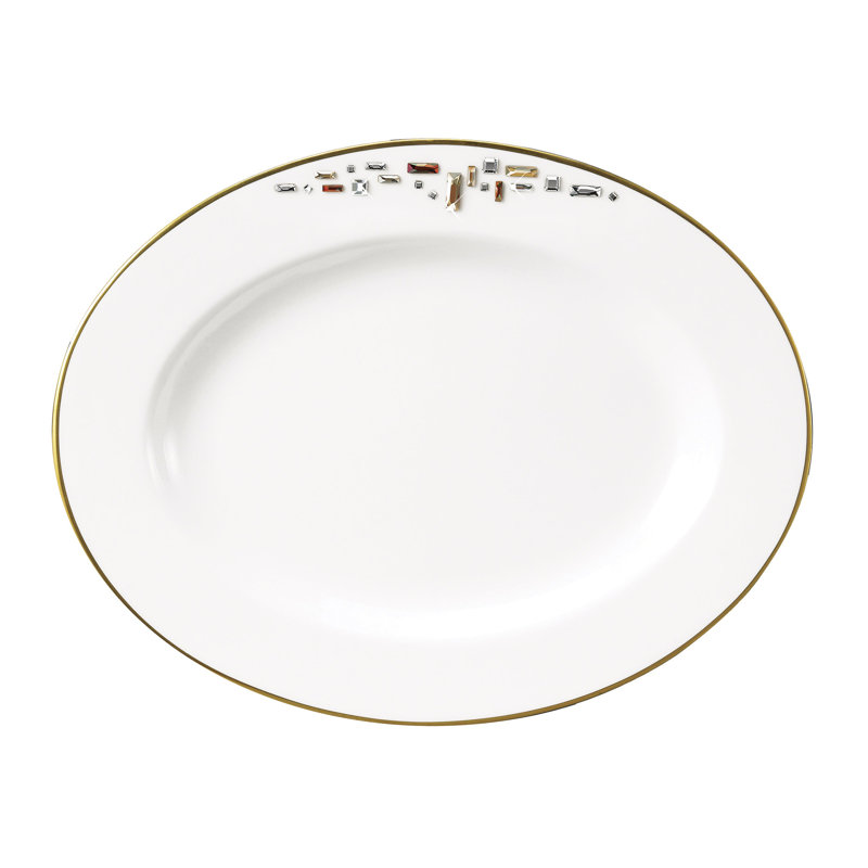 Diana Gold Bone China Platter, 1.5" H x 12" L x 9" W