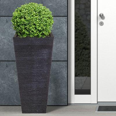 IDEALIST Ribbed Light Concrete Garden Tall Planter, Outdoor Plant Pot with Tapered Shape