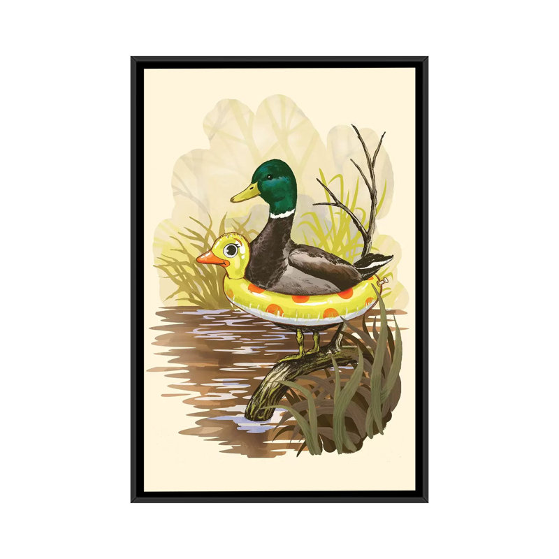 Canard en formation, H 26 po x l 18 po x P 1,5 po, Toile avec cadre noir, Pas de tapis