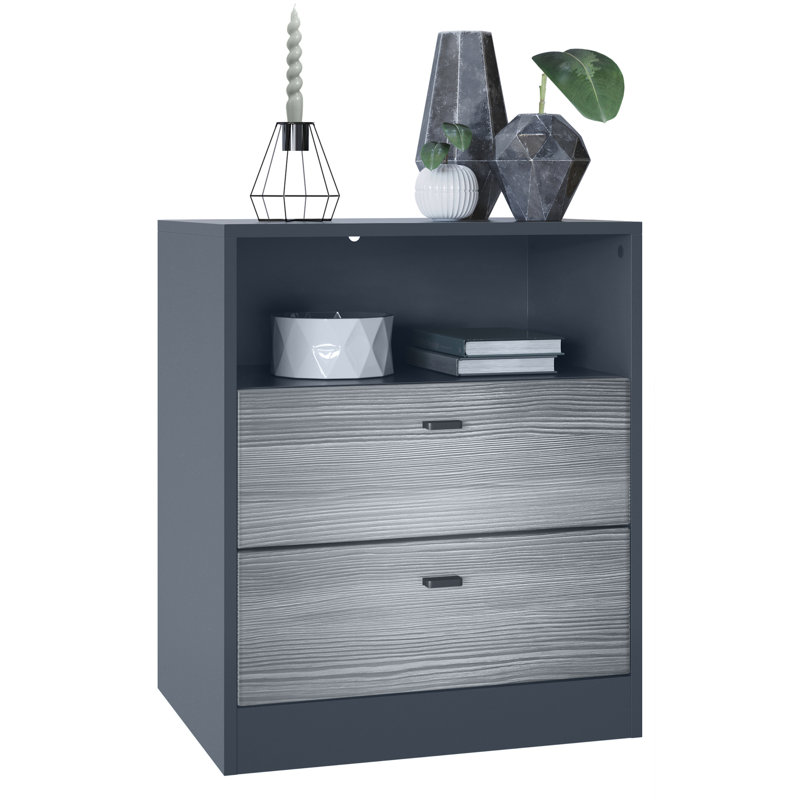 Berenices 56 cm W Chest of 2 Drawers, Matt Anthracite/Avola Anthracite