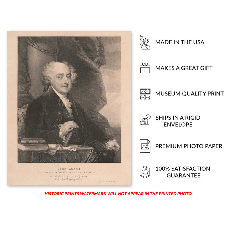 1828 John Adams sur papier, H 20 po x l 16 po x P 0,01 po