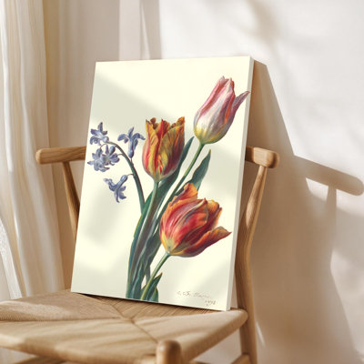 Art mural encadré, Tulipes et jacinthes: arrangement floral éclatant, style réaliste d'aquarelle. Décoration murale, grande œuvre d'art pour le salon, prête à être suspendue, 24 po x 36 po