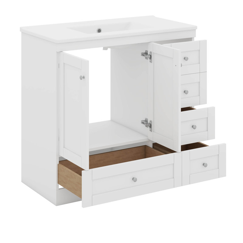 Meuble-lavabo 36 po avec lavabo en céramique, armoire de rangement avec tiroirs 36 po, Blanc