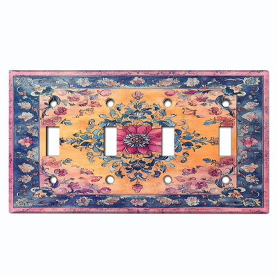 Couvercle de plaque d'interrupteur en métal; Bascule à 4 bandes US standard - damas floral