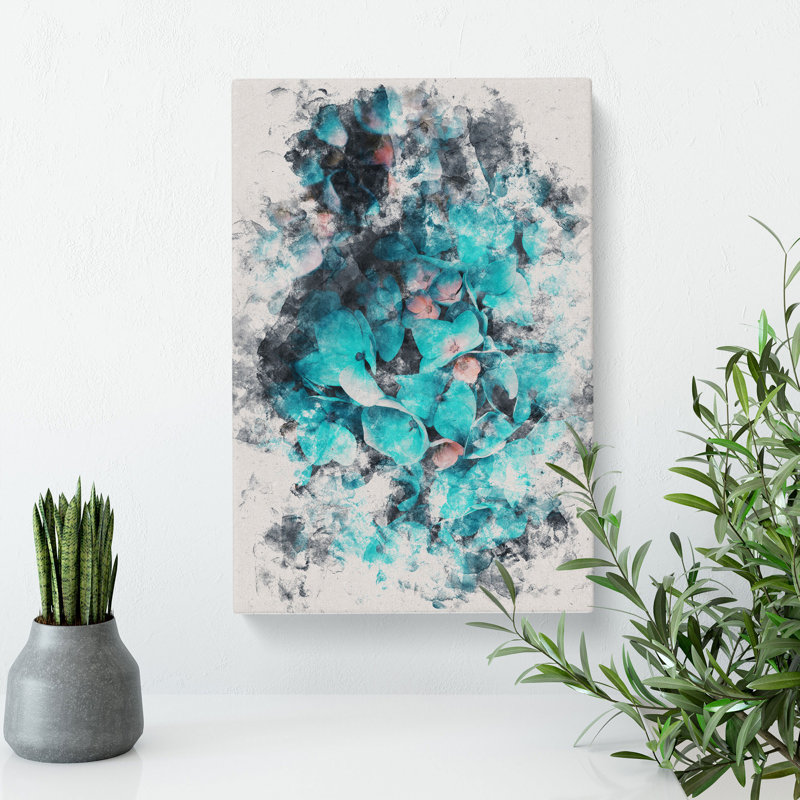 Teal Blue Hydrangeas Watercolour - Wrapped Canvas, 91cm H x 60cm W x 3cm D