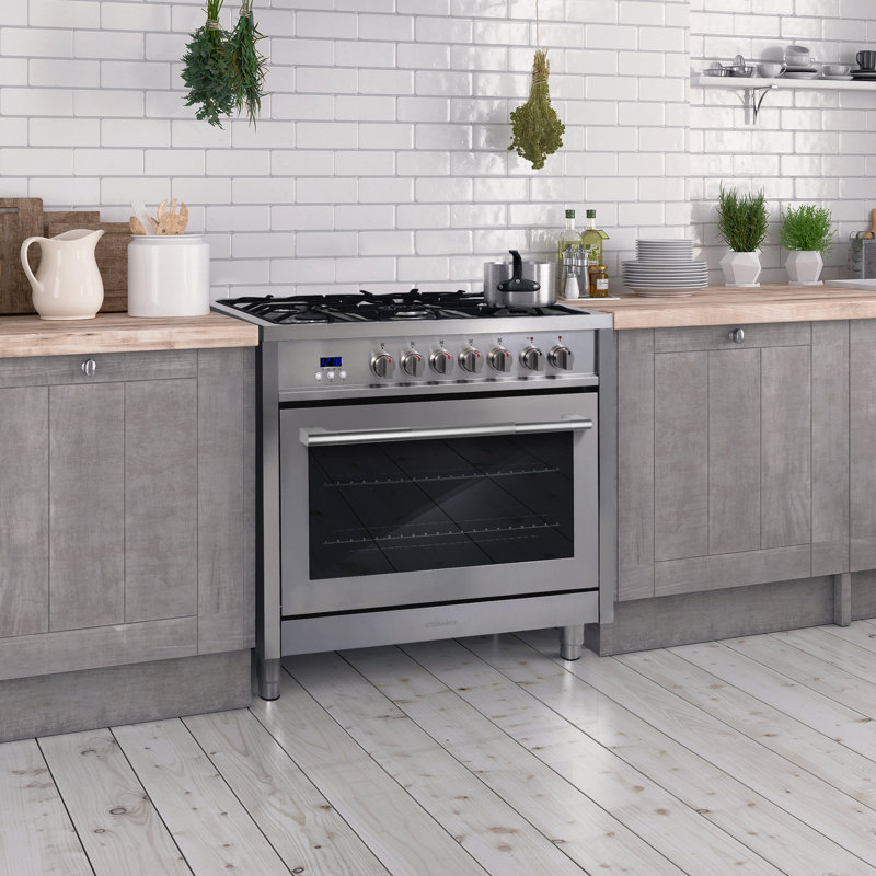 Cosmo 36 po Stellar Collection 4,4 pi³ Cuisinière à double combustible, 5 brûleurs, four à convection, poignée texturée, acier inoxydable