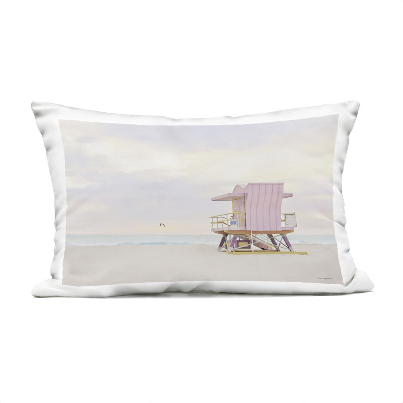 Coussin d'extérieur imprimé Pink Paradise Beach par Seven Trees Design, Plage blanche