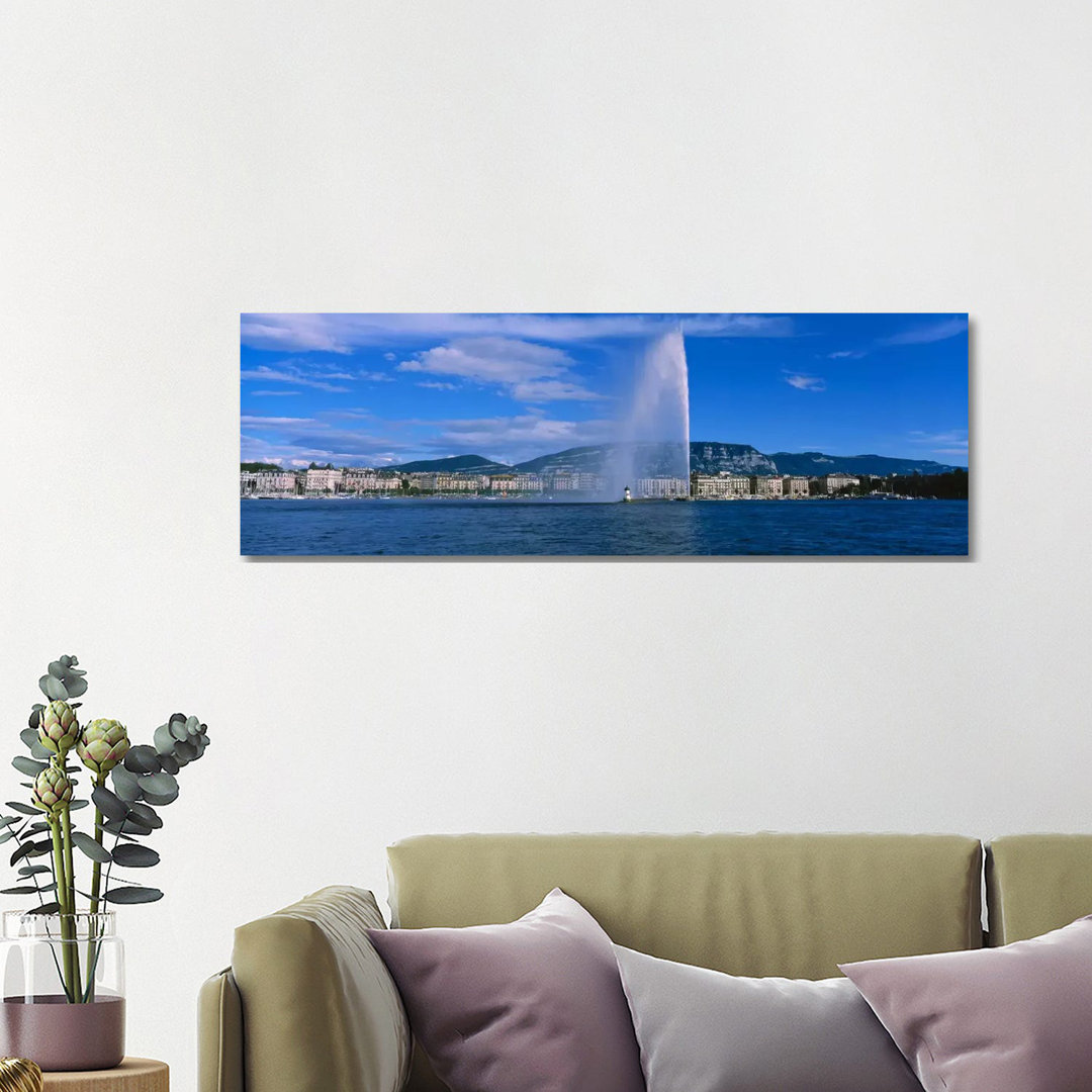 A Jetting Jet D'eau, Geneva, Switzerland - Wrapped Canvas Panoramic Print