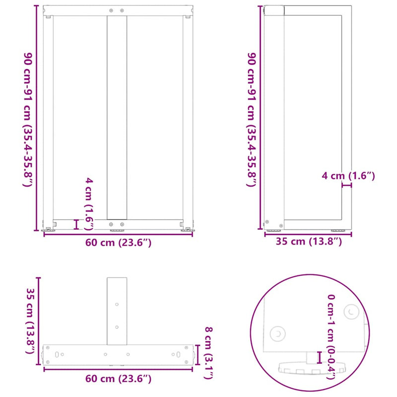 Table Leg, 60 x 35 x (90-91) cm