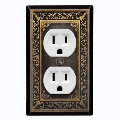 Metal Light Switch Plate Cover; US Standard Size 1 Gang Duplex - Printed Image of Decorative Floral Frame