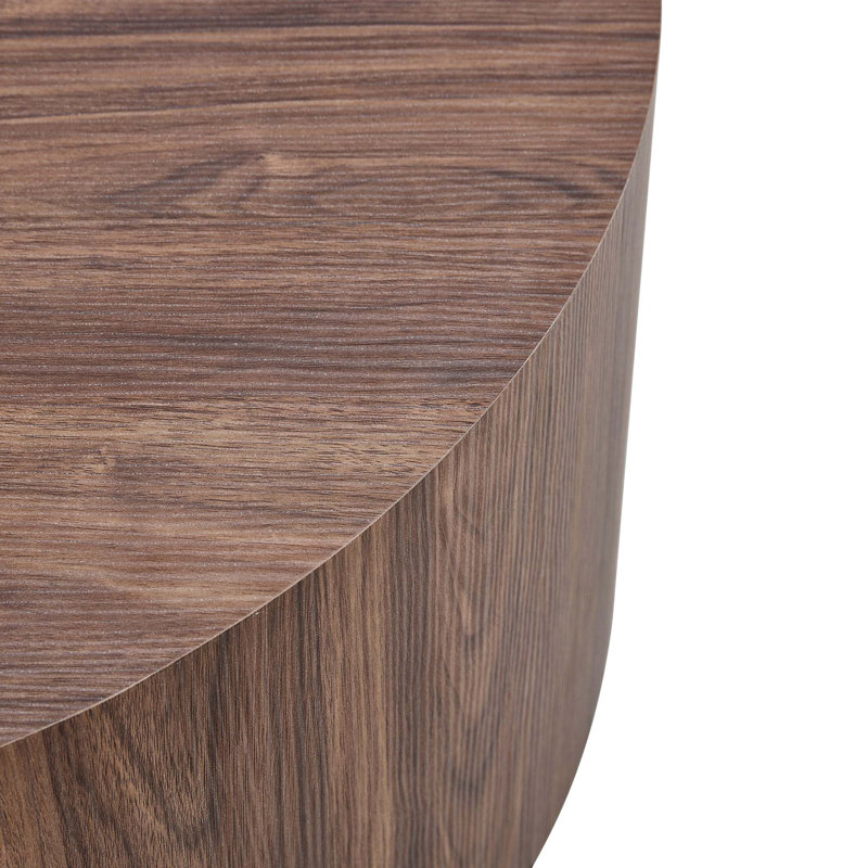 Modern Minimalist Cylindrical Coffee Table, 12" H x 27.5" L x 27.5" W, Brown