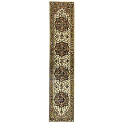 Cream Tribal 3x8 Indo Heriz Serapi Oriental Runner Rug