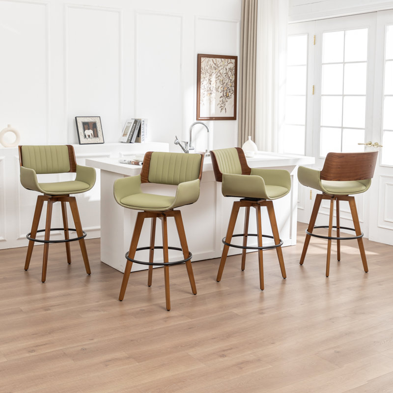 Modern Faux Leather Upholstered Swivel Stools, Green, Bar Stool (29.72" Seat Height)