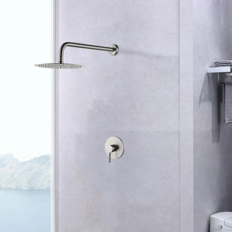 Robinet de douche mural en nickel brossé avec valve - assemblage robuste en laiton
