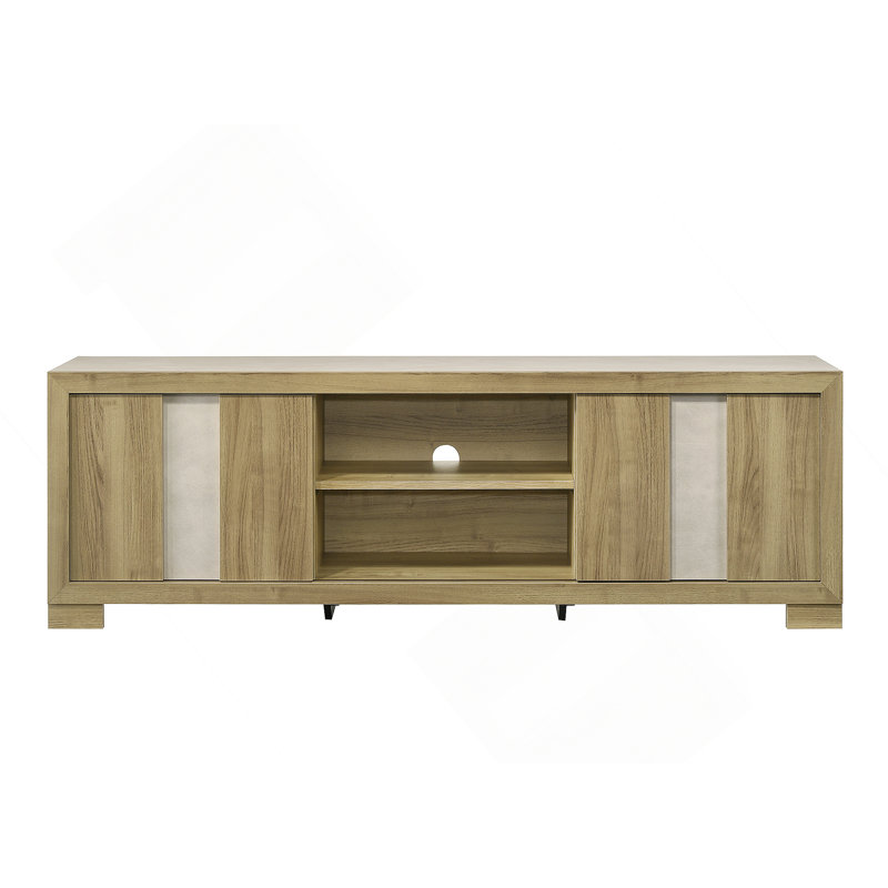 Console de divertissement 1 pièce avec charme rustique et finition en bois flotté, conception de tablette ouverte pour améliorer l'ambiance du salon
