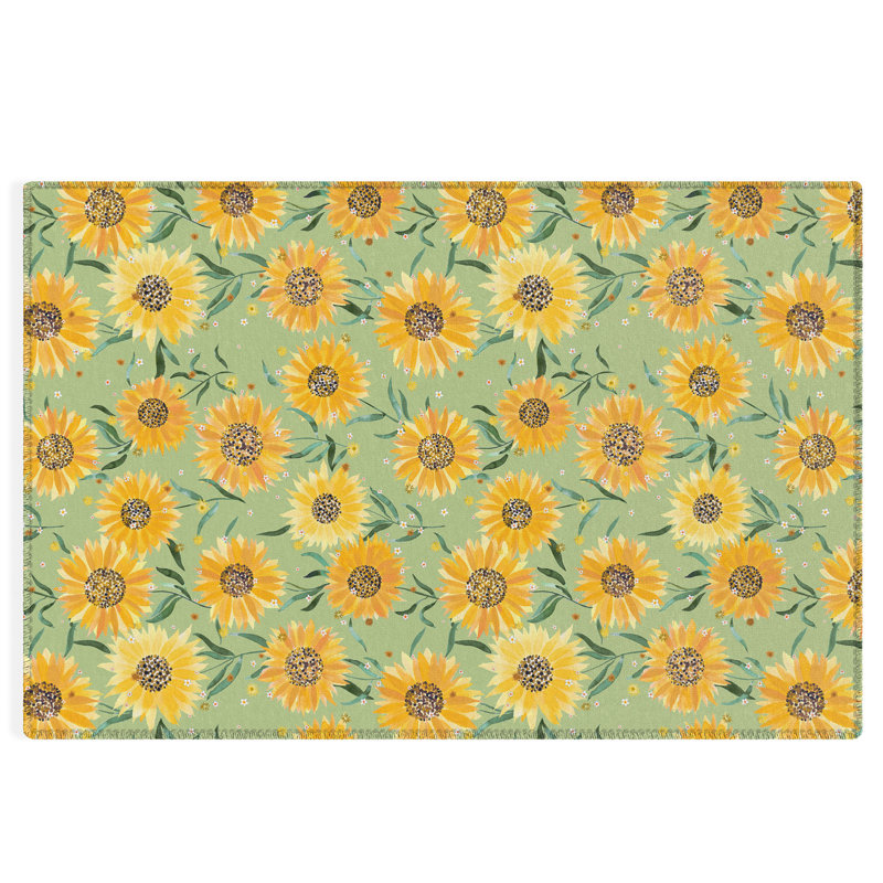 Tapis extérieur vert / jaune en polyester tissé à plat à la machine Rectangle Ashonna, Rectangle 4 pi x 6 pi