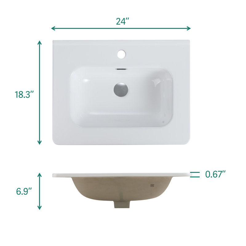 Lavabo, drain et robinet intégrés en céramique brillante non inclus