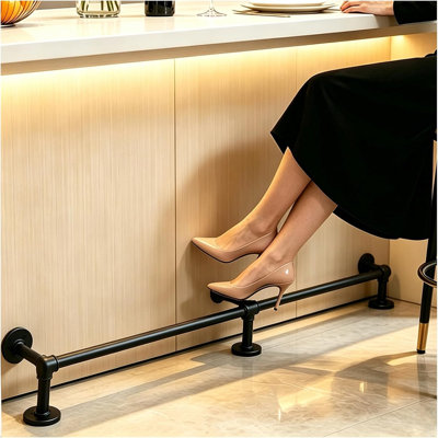 Ensemble de repose-pieds de bar, repose-pieds de bar complet sur pied, 2,13 m (7 pi), noir | Support de repose-pieds professionnel de style pub, en métal robuste, pour bar intérieur/extérieur, îlot de cuisine, restaurant