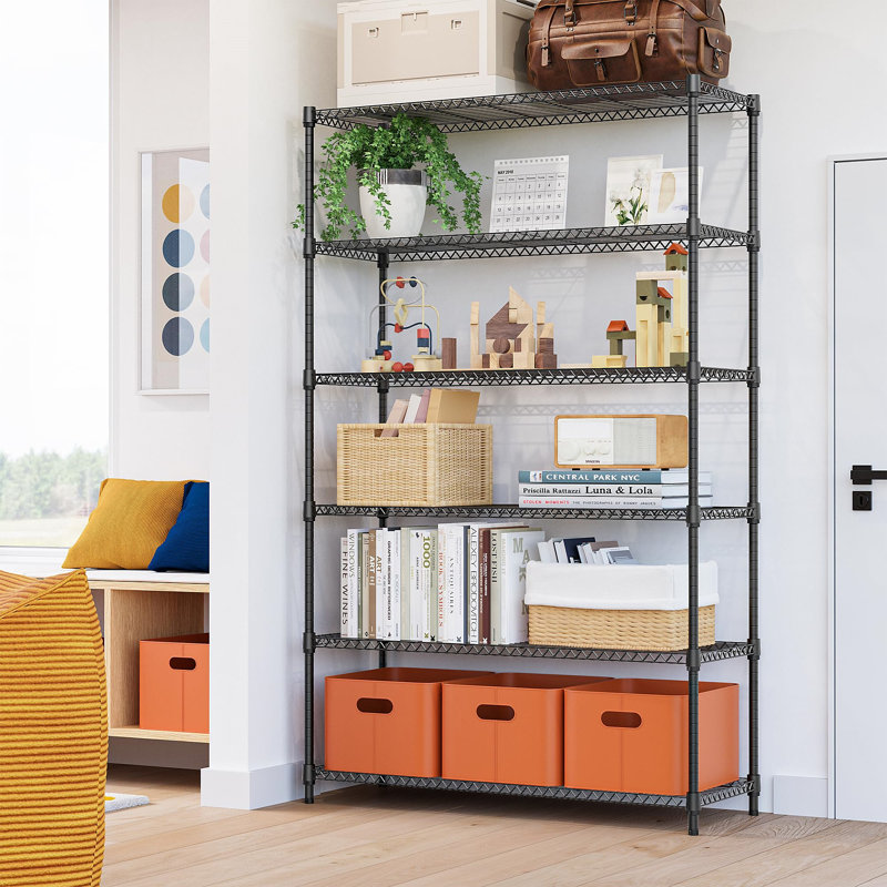 6 tablettes de rangement à 6 niveaux pour 2100 lb, étagères en métal avec étagères en métal pour le rangement Étagères de garage réglables pour garde-manger Garage noir P 17,7 po x l 47,3 po x H 82,4 po