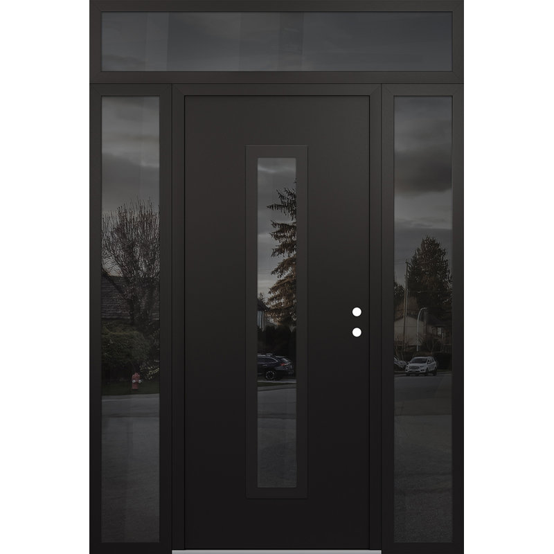 Diamant A11 60 po à gauche X 96 po Panneau en verre noir et noir avec 2 panneaux latéraux et porte d'entrée avant en verre