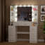Table de coiffeuse à maquillage avec grand miroir et lumières, coiffeuse blanche avec 7 tiroirs et 6 tablettes pour femmes