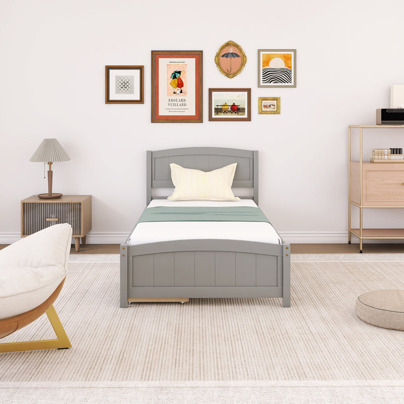 Lit plateforme simple avec deux tiroirs, Gris