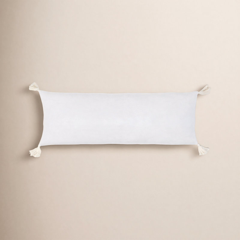 Bianca Velvet Pillow Cover & Insert, Rectangle 14" H x 40" W, Down/Feather, White
