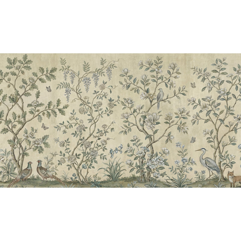 Papier peint floral oiseaux chinois, Non-Woven Nonpasted, 200 po x 120 po