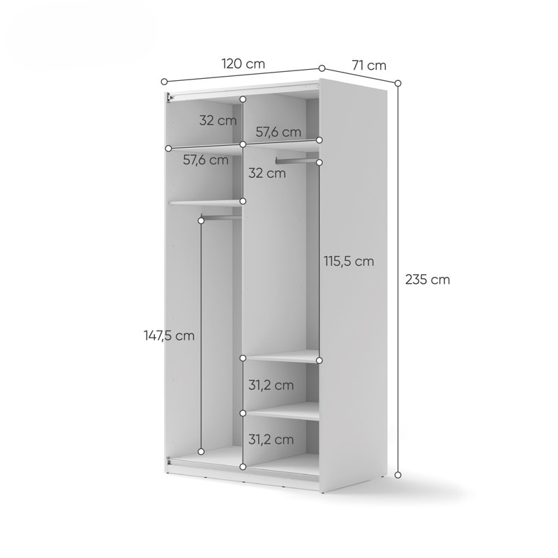 Swanhild Laminate Wardrobe, 235cm H x 120cm W x 71cm D