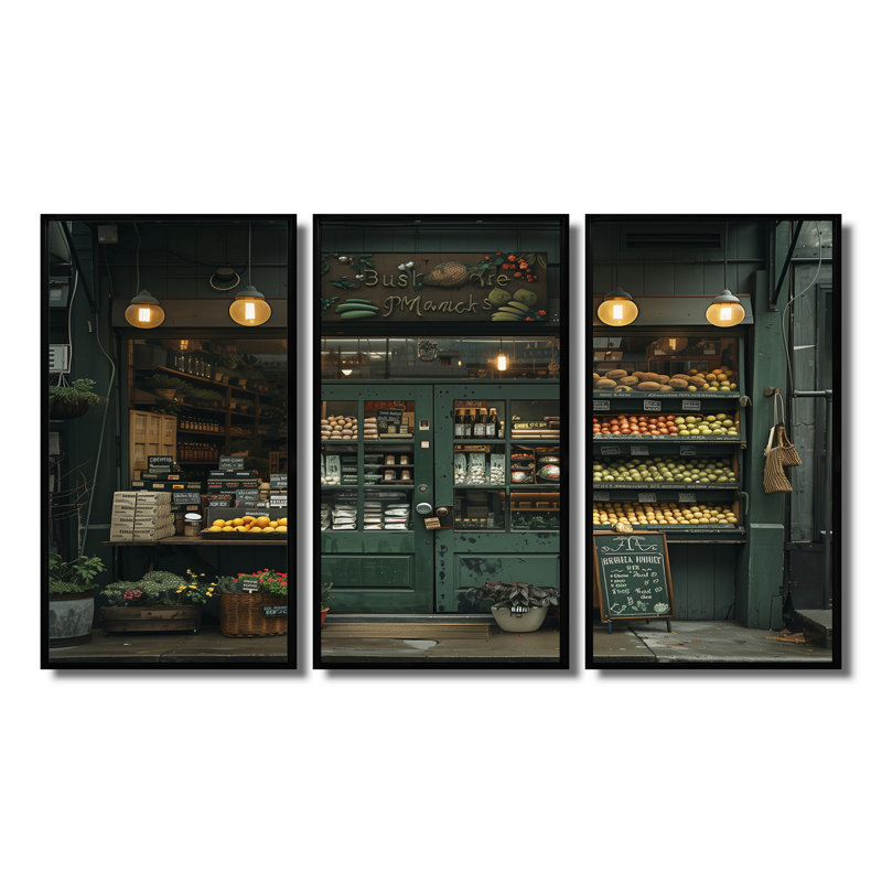 Ensemble de décoration murale Green Orange Market Farm Shop II - Stores, H 28 po x l 36 po, Cadre noir