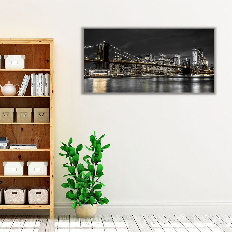 «Brooklyn Bridge and Lower Manhattan Skyline at Dusk, New York», reproduction d'art sur toile, H 24 po x l 48 po