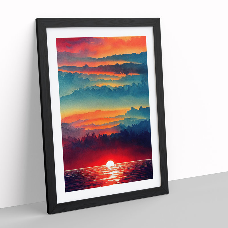 XV1022-4343X Sunset Watercolour No.2 - Single Picture Frame Print, Black , 64cm H x 46cm W x 2cm D