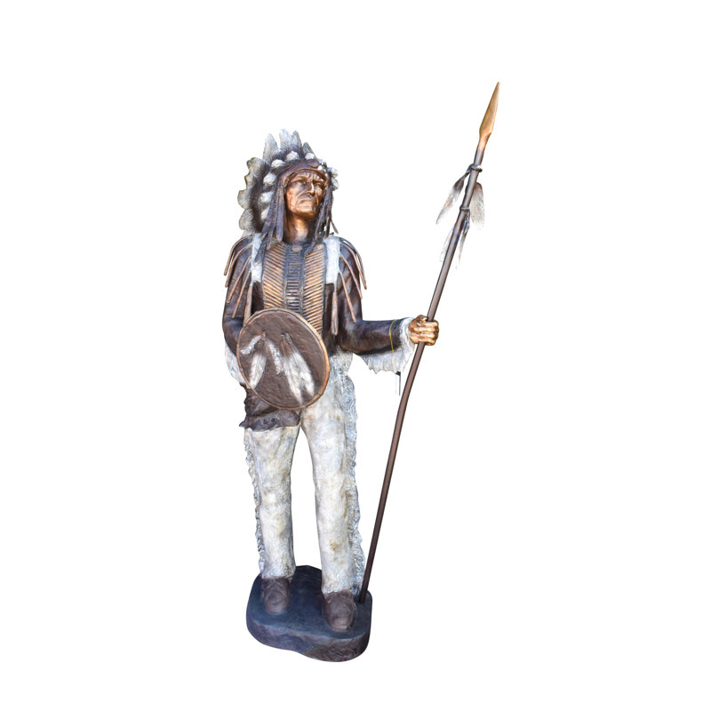 Statue de chef indien en bronze à motif patine verte et brune de collection Nifao 42 po x 24 po x H 74 po