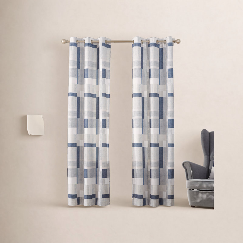 Panneau de rideau semi-transparent à œillets à motif de blocs géométriques Kitson Blockade, l 40 po x L 95 po