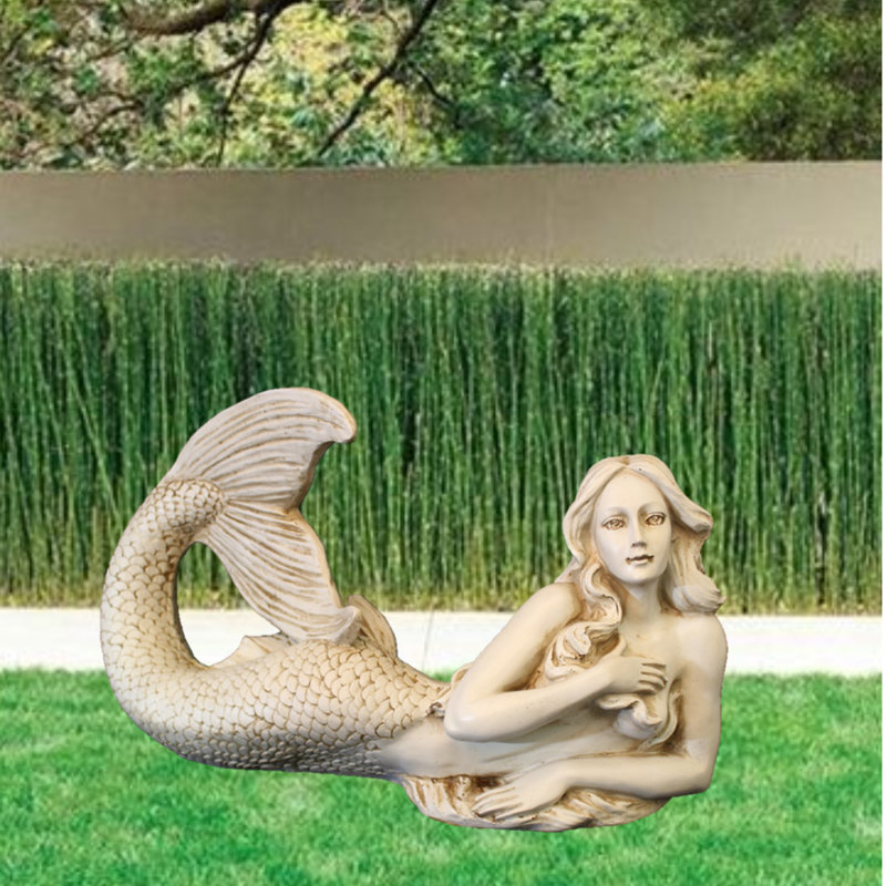 Statue de sirène allongée «Life's a Beach», H 18 po x l 32 po x P 14 po, Blanc antique