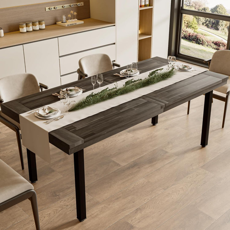 Dining Table for 6-8 People, 70" Acacia Wood Rustic Rectangular Dinner Table with Metal Frame, Sandblast Finish, Natural Stained, Indoor Outdoor Kitchen Dining Room Table Large 70x33.2x30 inch