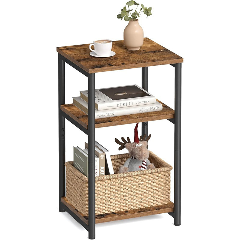 Petite table de bout, grande table de chevet pour le salon, la chambre à coucher, le bureau, la salle de bain, brun rustique et noir classique ULET273B01