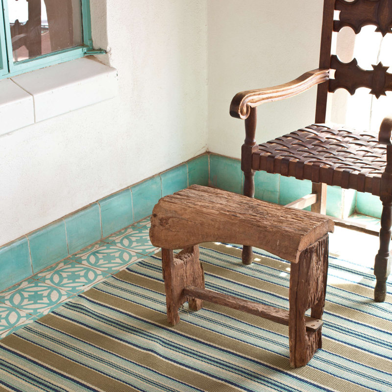 Blue Heron Stripe Handwoven Cotton Rug, Rectangle 8'6" x 11'6"