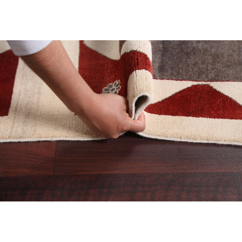 Tapis unique en laine noué à la main 6 pi 1 po x 8 pi 11 po nouvel âge en rouge / brun / ivoire