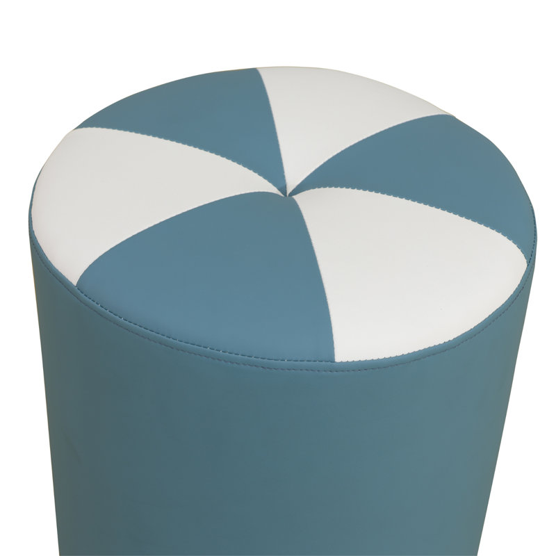 Upholstered Living Room Rounded Ottoman And Stool, Blue/White Faux Leather