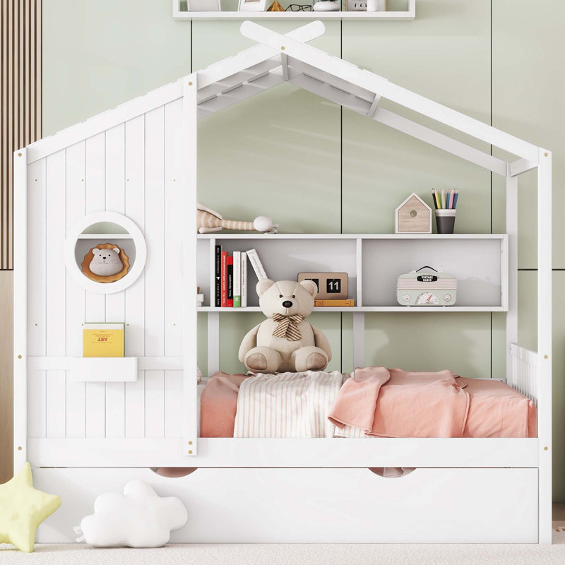 Lit simple en bois avec lit gigogne, Simple, Blanc