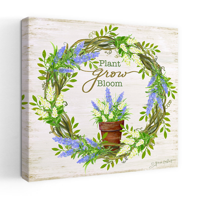 Plante, floraison, couronne, lavande, art printanier contemporain, H 18 po x l 18 po
