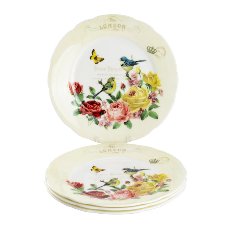 Bone China London Rose Garden 7.5-inch Salad/Dessert Plates, set of 4