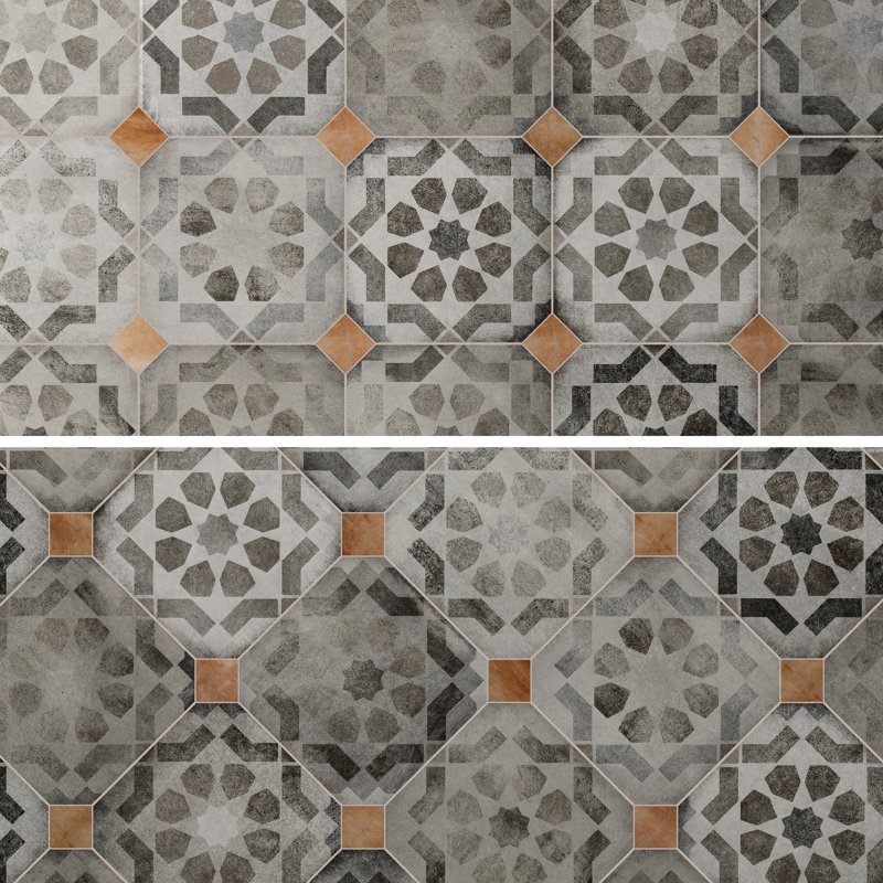 Lavande octogone avec taco 7-7 / 8 po X 7-7 / 8 po Carreau de porcelaine pour plancher et mur, Gris / Brun