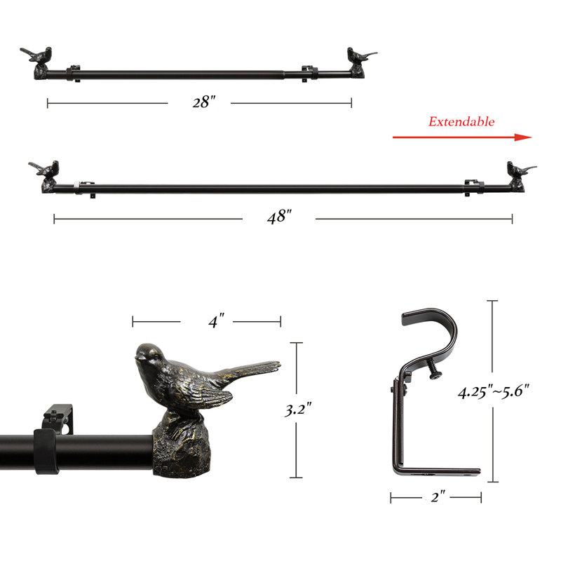 Tringle à rideaux simple réglable 1 po, 28" - 48", Bronze huilé