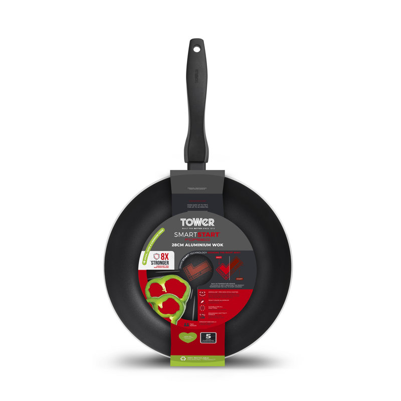 Tower T800306 SmartStart Forged 28cm Aluminium Wok with Aeroglide Pro Non-Stick Coating, Induction Compatible