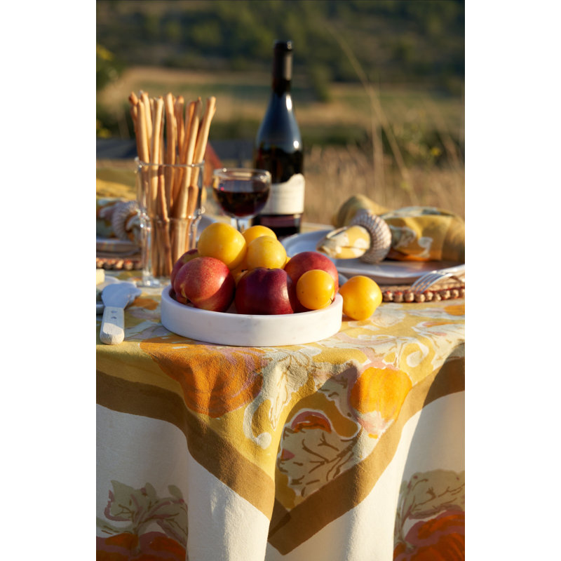 Pumpkin Tablecloth in Orange & Mustard, 90" L x 90" W, Yellow