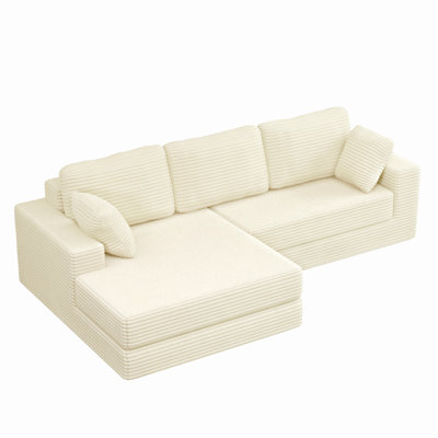 L shape Modular Sectional Sofa, Compressed Sectional Sofa Modern Minimalist Style Corduroy Couch,Unfold into a bed, Bedroom, Comfy Compressed Sofa Cou by Latitude Run
