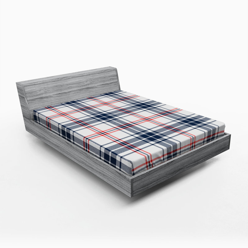 Microfiber Plaid Fitted Sheet, Queen Fitted Sheet, Dark Blue, Plaid 10