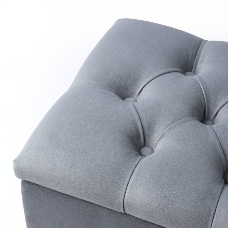 Dunfee Velvet Upholstered Storage Bench, H44 x W120 x D30cm, Grey